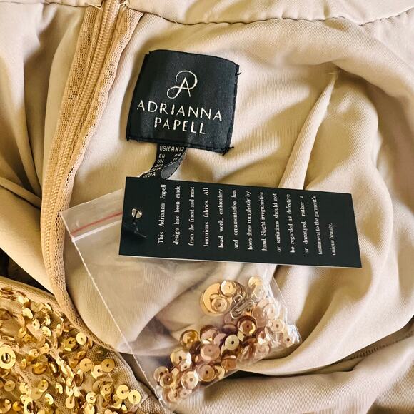 Adrianna Papell Sequin Dress Gold Short Sleeve Holiday Party Glam Size 12 - Picture 10 of 13